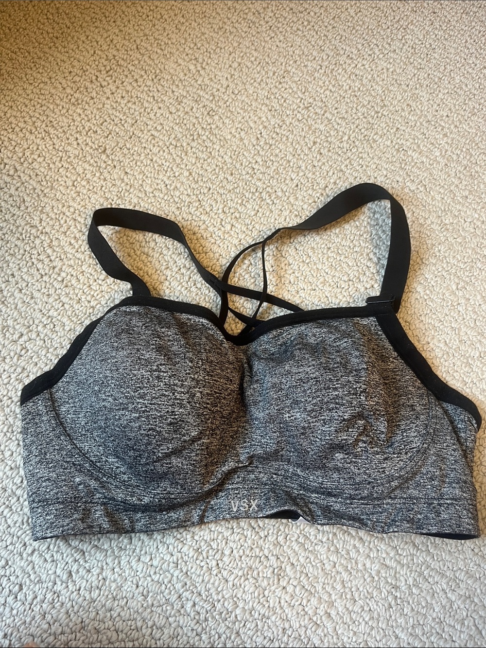 VSX Gray Marled Wireless Sports Bra with Strappy Back 34D